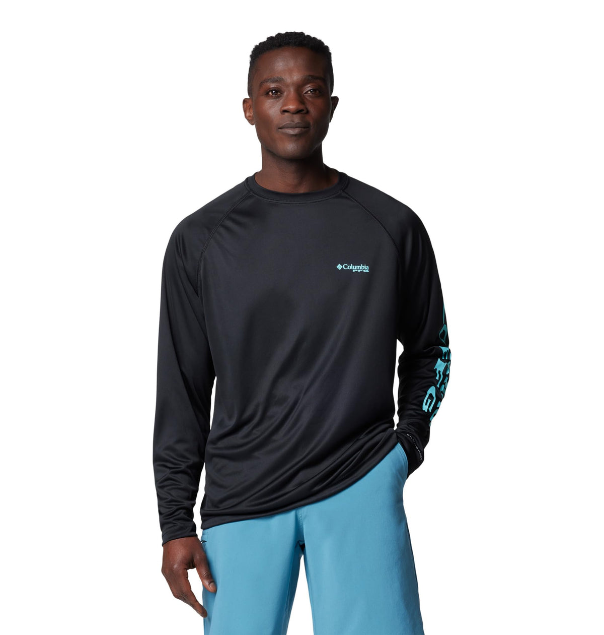 Columbia Men's PFG Terminal Tackle Long Sleeve Fishing Shirt, Black/Gulf Stream Logo, Small