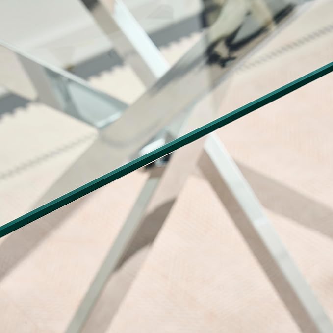 36" Square Glass Dining Table Modern Kitchen Glass Top Table for 4 with Silver Chrome Metal Legs, Clear Dining Table Kitchen Table for Home Office Dining Room
