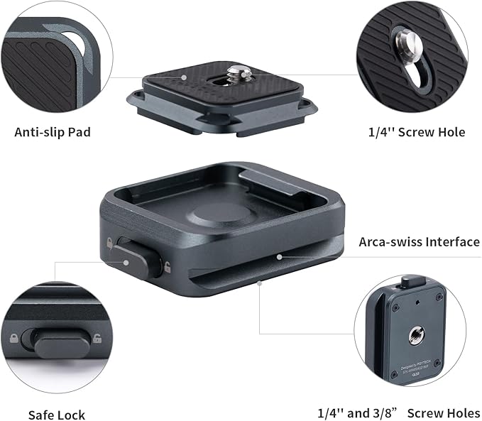 PGYTECH Quick Release Plate +Adapter w/Arcac-Swiss Interface Camera Quick Release Plate Mount for Sony/Nikon/Fuji/DJI Quick Setup Mount w/ 1/4" to 3/8" Screw Thread Gimbles Sliders Tripods Adapter