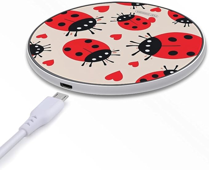 Ladybug Wireless Charger Portable Fast Charging Pad Lightweight Wireless Charging Pad 10W Slim Charging Station for Phone Charger Mat for Travel Home Office Desk