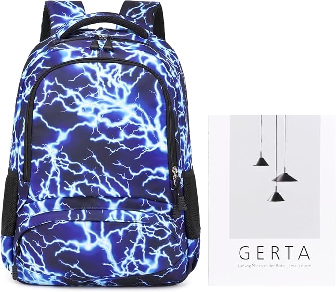 BABUN Backpack for Boys Middle Elementary Set for Kids Bookbag Lightning Laptop School Bags Waterproof With Lunch Box Bag (1-Blue)