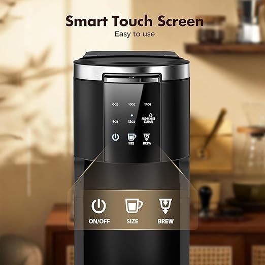 Electactic Single Serve Coffee Maker, 2 in 1 Coffee Machine for K-Cup & Ground Coffee, 6 to 14oz Brew Sizes, Pod Coffee Makers with 40oz Removable Water Reservoir, LCD Screen, Self-cleaning, for Home
