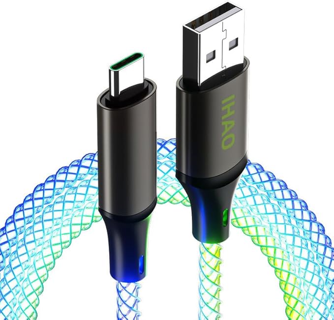 IHAO Multi Ports Charger Cable 3 Combinations in One Cable USB A to USB C/Micro USB PD Fast Charging Cord Lighted Up LED Flowing Compatible with Almost All Kinds of Electric Device-39Inches Blue