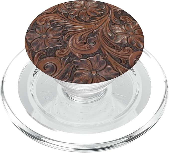 Western Brown Tooled Floral Print PopSockets Adhesive PopGrip