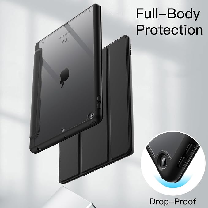 JETech Case Cover for iPad 9th/8th/7th Gen 10.2 Beige | Clear Transparent Back Pencil Holder Slim Shockproof Protection Tri-Fold Stand Auto Wake/Sleep