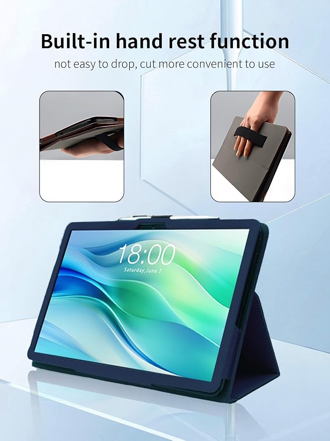 Case for FEONAL Android 14 Tablet 11 inch Tablets11 inch TabletUYRUREL Leather Slim Folding Stand Cover with Hand Strap Magnet for Men Women Full ProtectionBlack.