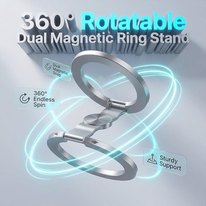 Magnetic Phone Stand Foldable 360° Rotating Phone Holder with Dual-Sided Magnetic Design Adjustable Desktop Stand for Home Office Travel and Daily Use (Grey-1)