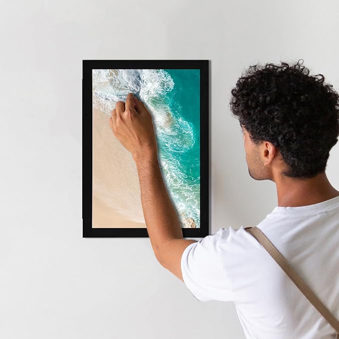 Black Frame Enclosed Whiteboard with Wooden Frame, Approx.16x11in Poster Frame and Functional Whiteboard for Office, Home(Poster Not Included)