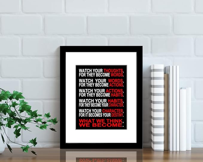 Wieco Art Quotes Wall Art Inspirational Canvas Print Motivation Classroom Decor With Black Picture Frame and Real Glass Made to Display 8x10" with Mat or 11x14" Photos Without Mat for Home Office Wall Decoration