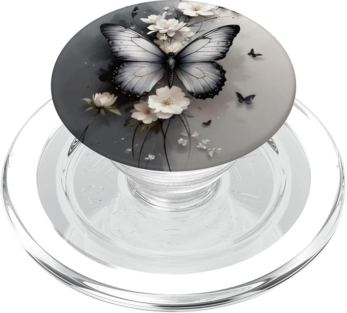 White Butterfly Floral Illustration Print PopSockets Adhesive PopGrip