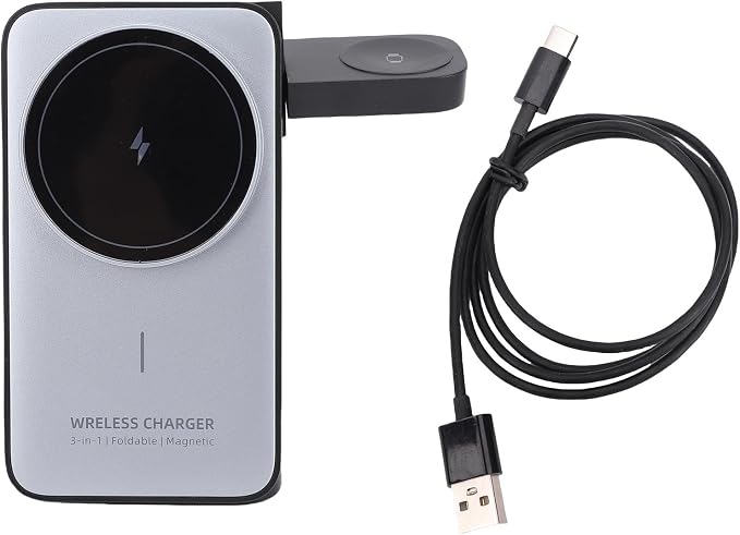 Wireless Charging Station 3 in 1 15W Fast Charging Station Foldable Magnetic Portable Charger Base for Phone Watch &amp Earbuds Ideal for Travel