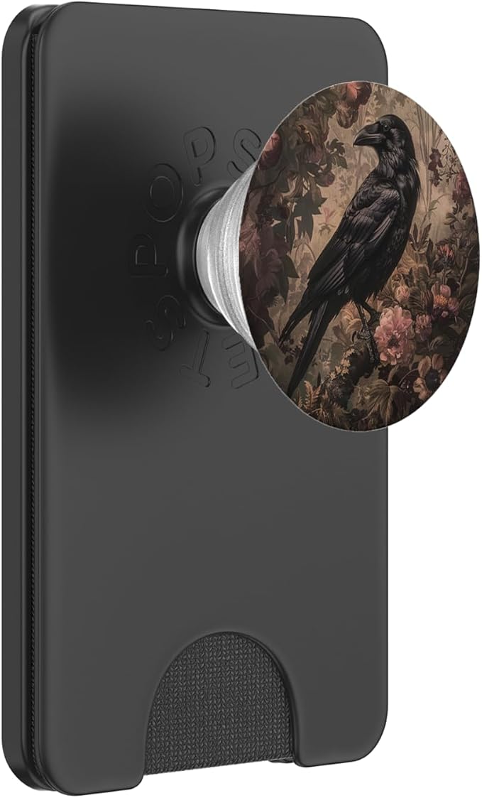 Aesthetic Vintage Gothic Boho Raven In Forest Floral Crow PopSockets Adhesive PopGrip
