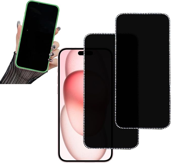 2PCS Glitter Privacy Screen Protector suit for iPhone 12 Pro max Anti-spy Diamond Bling Shiny Shine on Night Sparkling Tempered Glass Suit for iPhone 12 pro max 6.7 Inch