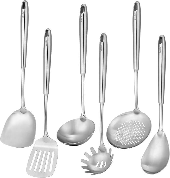 6 PCS All Metal Cooking Utensils Set - 18/10 Stainless Steel Kitchen Tools