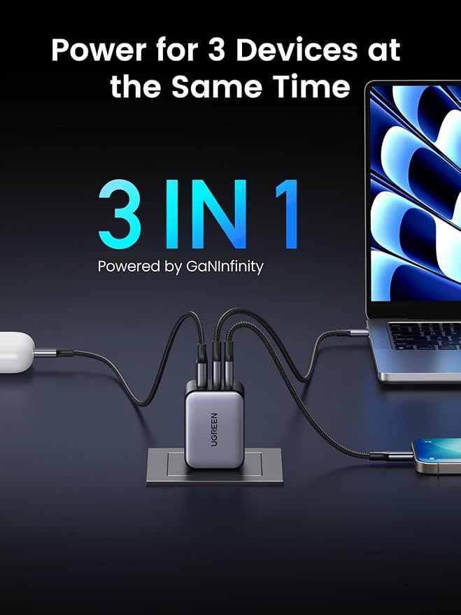 UGREEN Nexode X 65W GaN USB C Wall Charger 3-Port PPS Ultra Compact Foldable Fast Charger for MacBook Pro/Air iPhone 17/16/15 Series Galaxy S25/S24 Pixel 10/9 iPad Pro Steam Deck