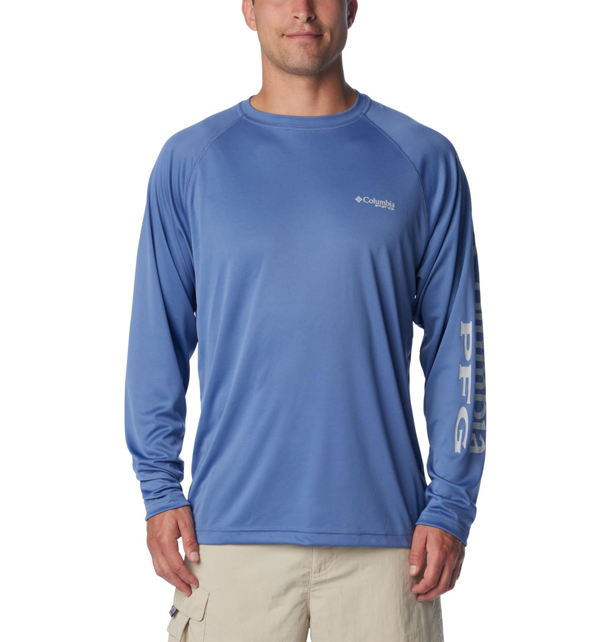 Columbia Men's Terminal Tackle Long Sleeve Shirt, Bluebell/Cool Grey Logo, 2X Tall