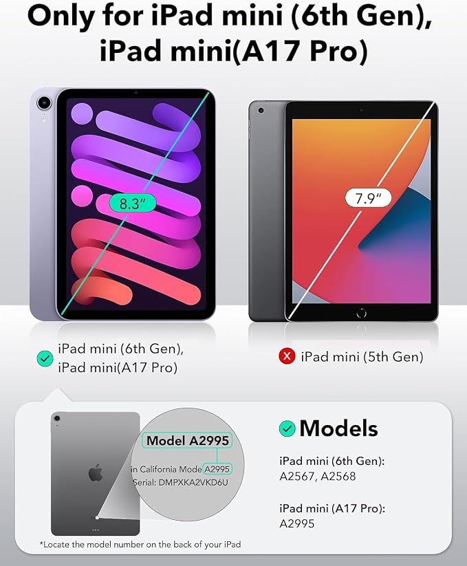 Case for iPad mini 7 A17 Pro &amp iPad mini 6 (2024/2021) Built-in Pencil Holder Premium PU Leather Folio Stand Smart Protective Cover Multi-Viewing Angles and Auto Wake/Sleep - Beach