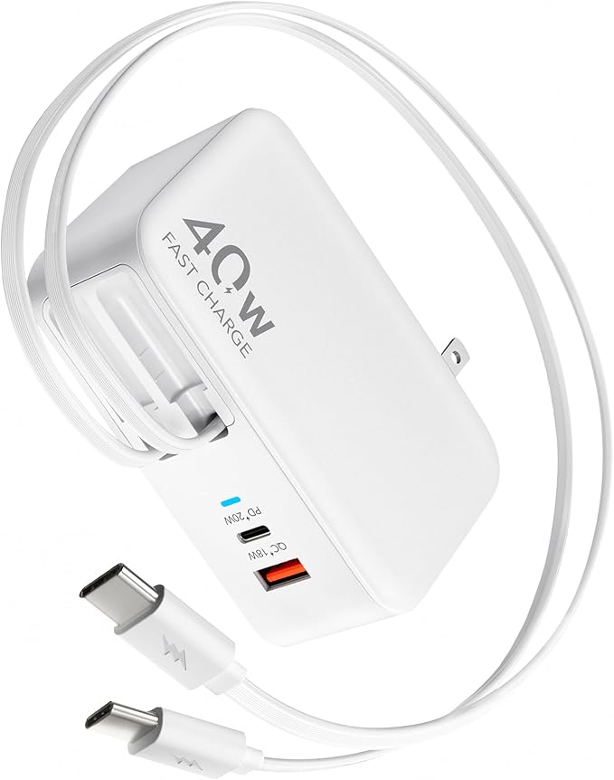 4-in-1 Retractable USB C Wall Charger40W Fast Charging for Multi-Device | Retractable ChargerFoldable PlugExtra USBC &amp A PortsDual 35.5in CablesMultiple Devices Charger for iPhone/Galaxy/Pixe