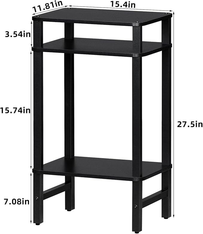 28in Tall Side Table 3-Tier Small Narrow End Table for Couch, Skinny Nightstand for Small Space, Farmhouse Slim Night Stand with Storage, Wooden Frame Thin Bedside Table, for Living Room, Black