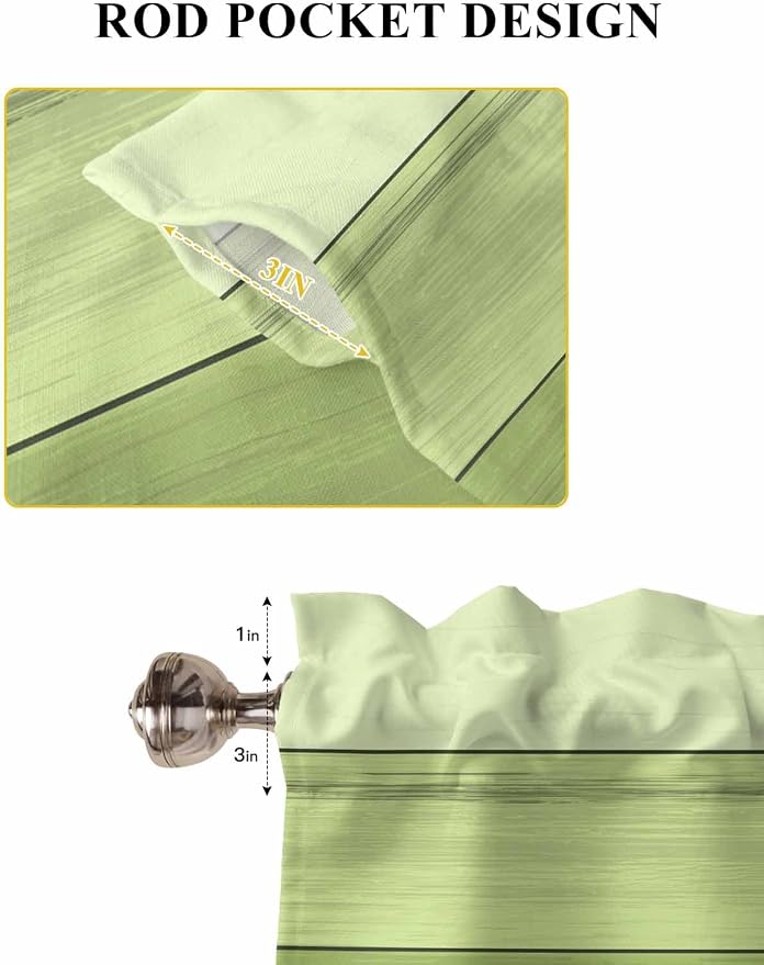 Gradient Green Wooden Board Window Valance Curtains, Retro Country Wood Grain