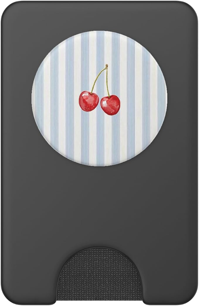 Blue Beige Stripe Cherry Pattern PopSockets PopWallet for MagSafe