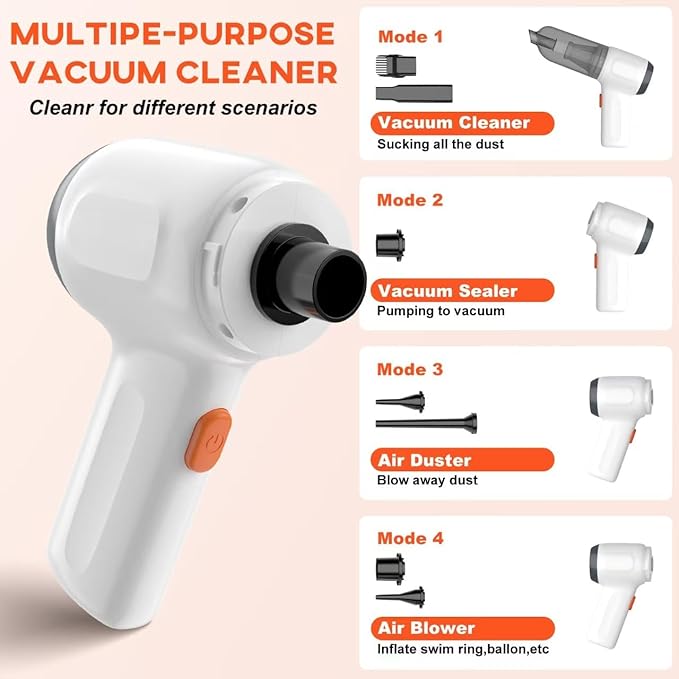 Mini Car Vacuum Cleaner, Small Handheld Vacuum Portable Cordless 3 in 1 Dust Buster & Air Blower & Hand Pump, 15000PA Rechargeable Hand Vacuum High Power for Car, Home, Office