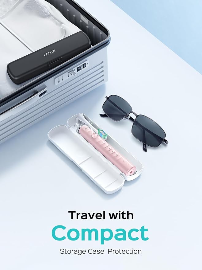 COSLUS Sonic Electric Toothbrush for Adults: 47000 VPM for Deep Cleaning & Whitening with Travel Case - 5 Modes for Sensitive Teeth & Braces, Wireless Charging, 6 Brush Heads, Pink & Green (2PCS)
