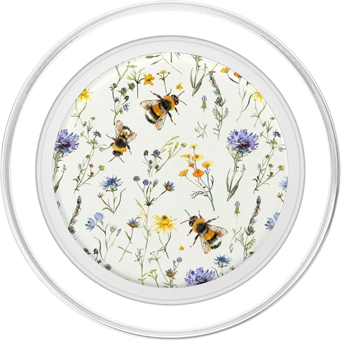 Aesthetic Bee and Wildflowers Boho Modern On Beige PopSockets PopGrip for MagSafe