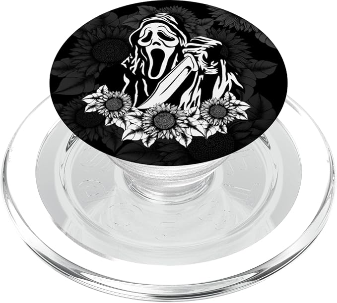 Horror with Sunflowers Scary Movies Lovers Halloween PopSockets Adhesive PopGrip