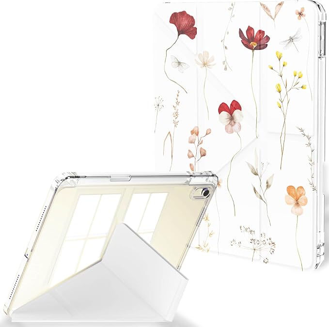 Feams Case for iPad Air 11-inch M4 2026 / M3 2025 / M2 2024 iPad Air 5th/4th Generation 2022/2020 10.9 Inch Y-Fold Standing Case Clear Back with Portrait Stand &amp Pencil Holder Beige Checkered