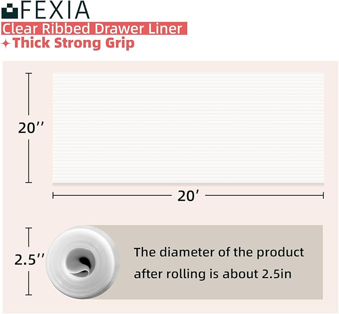 FEXIA Shelf Liners for Kitchen Cabinets Non-Slip Drawer Liner 20 Inches x 20 FT Waterproof & Oil-Proof Non Adhesive Durable Material Fridge Liner for Shelves