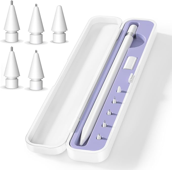 Inesore for Apple Pencil Case with 5 Pcs Replacement Tips (Blue) | Lndependent Storage Slots Contains 5 Pen Tips Soft Silicone Lining Fit Apple Pencil Pro /1/2/USB-C Compact Easy Carrying