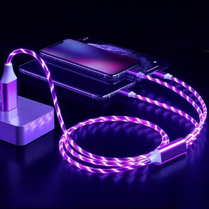 IHAO Multi Ports Charger Cable 3 Combinations in One Cable USB A to USB C/Micro USB PD Fast Charging Cord Lighted Up LED Flowing Compatible with Almost All Kinds of Electric Device-39Inches Blue