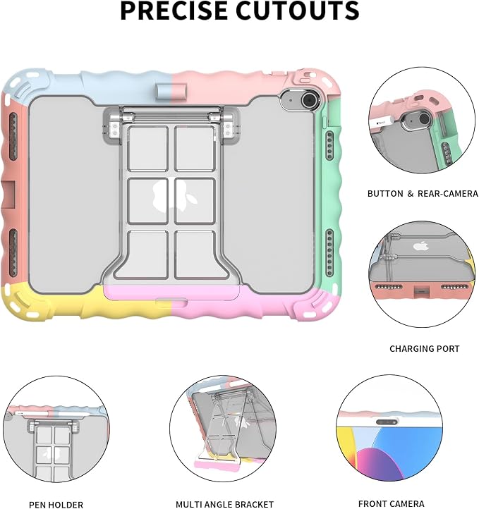 iPad (A16) 11th Generation 2025 11-inch/10th Generation 2022 10.9-inch Protective Case Silicone Shockproof Case with Screen Protector Pencil Storage Slot Shoulder Strap Handle Stand (A-Blue)