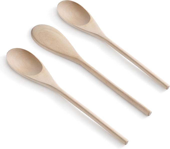 New Star Foodservice 42603 Classic Wood Kitchen Spoons Mixing Spoons, Birch Wood, Set of 3
