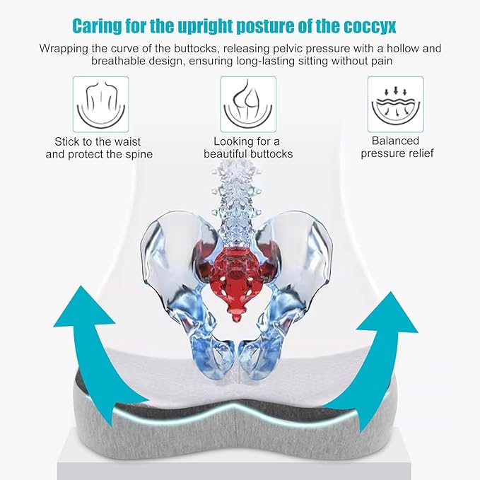 Seat Cushion and Lumbar Support Pillow Set, Sciatica Relieving Coccyx Cushion,hemorrhoid Cushion,Chair Back Support,Ergonomic Cushion&Pillow, car Cushion,Office Chair Cushions for Back and Butt