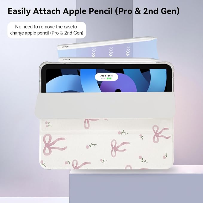 Lovmooful for iPad 10/11(A16) Case Cute Bowknot Flower-White&ampPink | Compatible for iPad 10/11(A16) Case(10.9-Inch2022 Model)/11-Inch A16 (2025) GenPencil HolderTPUTrifoldStandProtective
