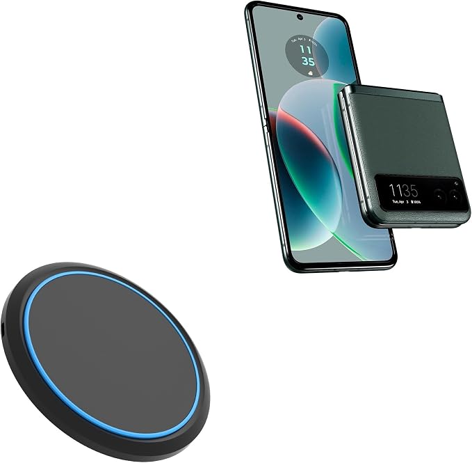BoxWave Charger Compatible with Motorola razr (2023) - SwiftCharge PowerDisc Wireless Charger (15W) Qi Wireless 15W Circular Desktop Charger - Jet Black
