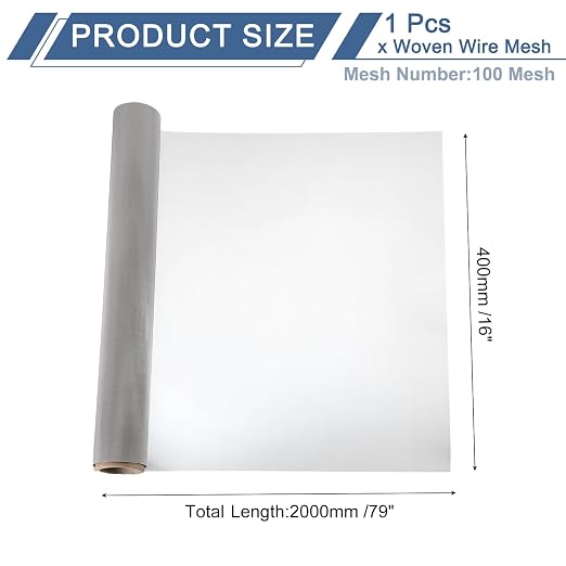 uxcell 100 Mesh 79" x 16" Woven Wire Mesh, 304 Stainless Steel Air Vent Filter