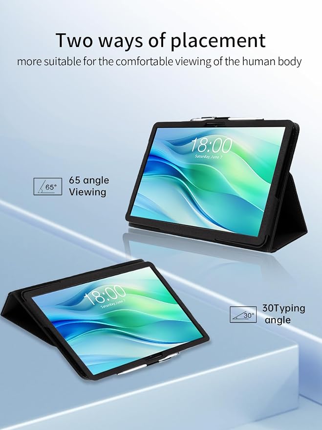 Case for FEONAL Android 14 Tablet 11 inch Tablets11 inch TabletUYRUREL Leather Slim Folding Stand Cover with Hand Strap Magnet for Men Women Full ProtectionBlack.