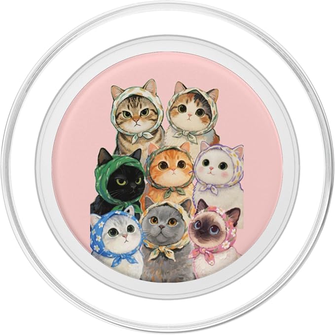 Pink Cute Cat Bandana Illustration Print PopSockets PopGrip for MagSafe