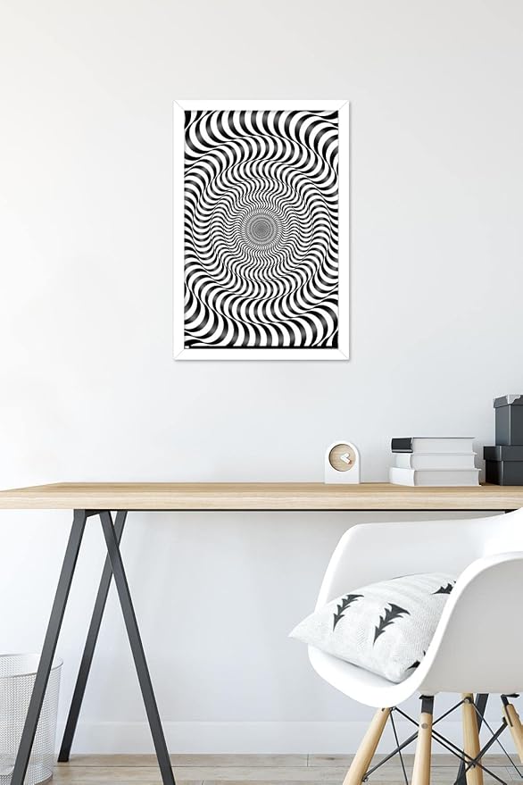 Trends International Zebra Stripe Optical Illusion Wall Poster, 14.725" x 22.375", White Framed Version