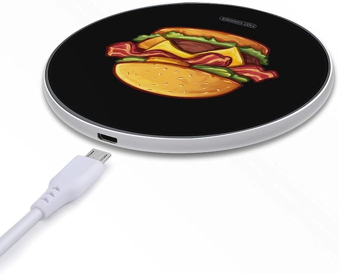 Bacon Cheese Burger Wireless Charger SlimWireless Charging Pad Anti-Slip Charger Mat for Men Women