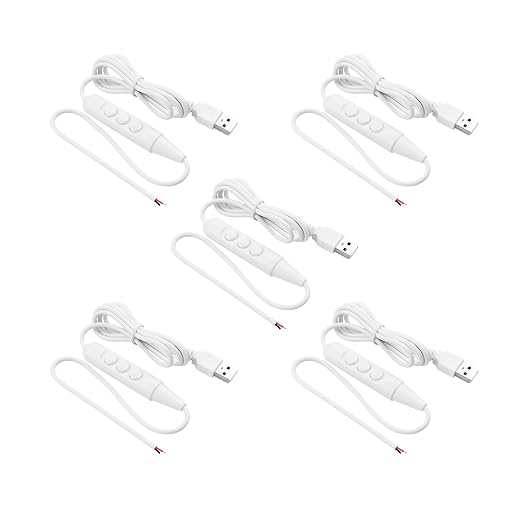 SinLoon USB Male with On/Off Switch to Stripped Ends USB 2.0 6-Speed Dimming Switch Power Cable for LED Strips Little Table Lamp and Other 5V Devices 5Pcs 1.5M/4.9FT (Black)