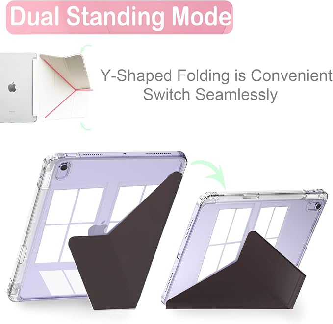 Feams Case for iPad Air 11-inch M4 2026 / M3 2025 / M2 2024 iPad Air 5th/4th Generation 2022/2020 10.9 Inch Y-Fold Standing Case Clear Back with Portrait Stand &amp Pencil Holder Beige Checkered