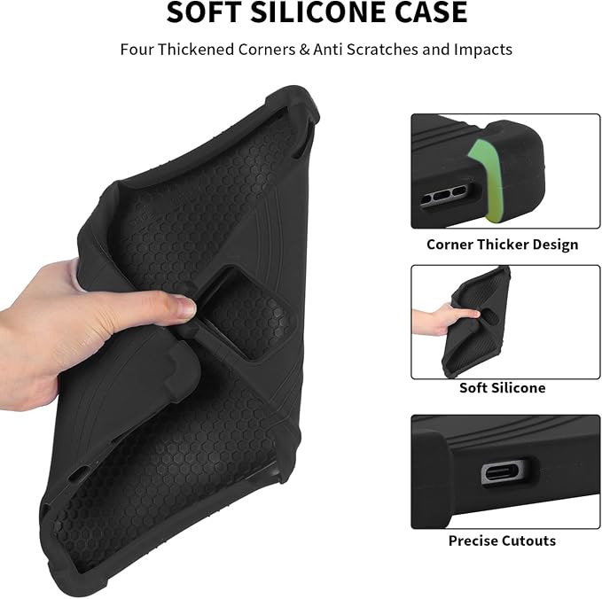 for KADYBE D115/ANTEMPER/kimlok 2024 10.1 Android 13 Silicone Case | Tablet Friendly with Stand for ANTEMPER ZONKO D115/YOSAVlOR YQCP20/Vortex TAB10/DOOGEE T10 T10S T10 Pro Tablet (Black)