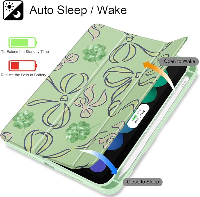 Case for iPad mini (A17 Pro 7th Generation) 2024/iPad Mini (6th Gen) 8.3 Inch with [Built-in Pencil Holder] Shockproof Cover with Clear Transparent Back Shell &amp Auto Wake/Sleep - Blue Bows