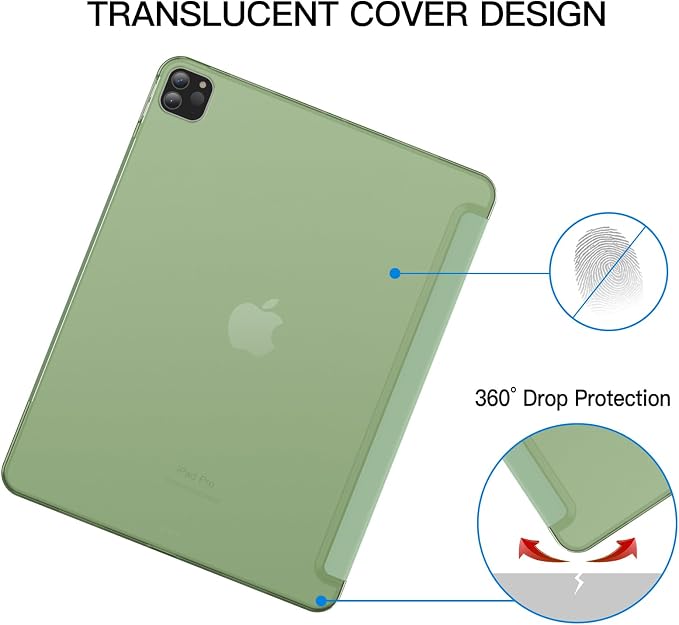 JETech Case Cover for iPad Pro 12.9 6th/5th Gen (2022/2021) Black | Slim Translucent Back Design Tri-Fold Stand Auto Wake/Sleep Lightweight Shockproof Protection