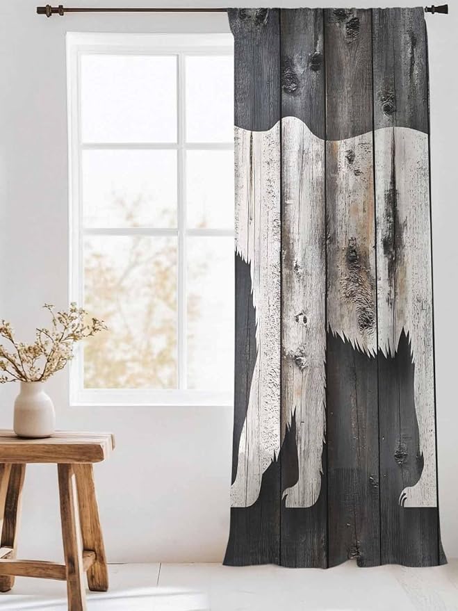 Sheer Curtains 96 Inches Long, Farmhouse Country Vintage Wood Grain Privacy