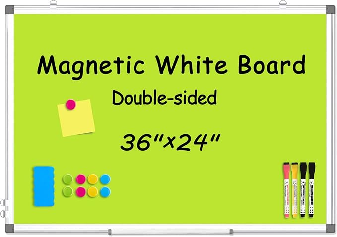 WALGLASS Magnetic Whiteboard 36"x24" Dry Erase White Board for Walls with Pen Tray, Aluminium Frame and Dry-Wipe Writing Surface for Drawing, Home, and Office (Green)